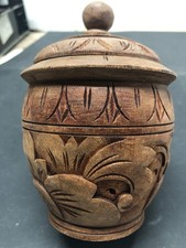 barattolo per spezie in legno intagliato a mano vintage