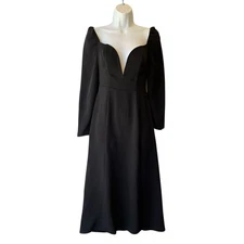 Aritzia Wilfred midi dress 2 Black Plunge V-neck Long sleeves Side slit Cocktail