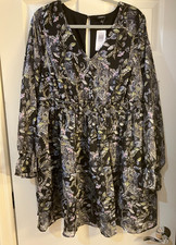Torrid Black Multi Floral Chiffon LRX LS Tiered Mini Dress Size 0 GREAT CONDIT