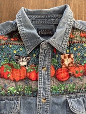 Vintage Denim Shirt Womens L Cats Cat Fall Fe...