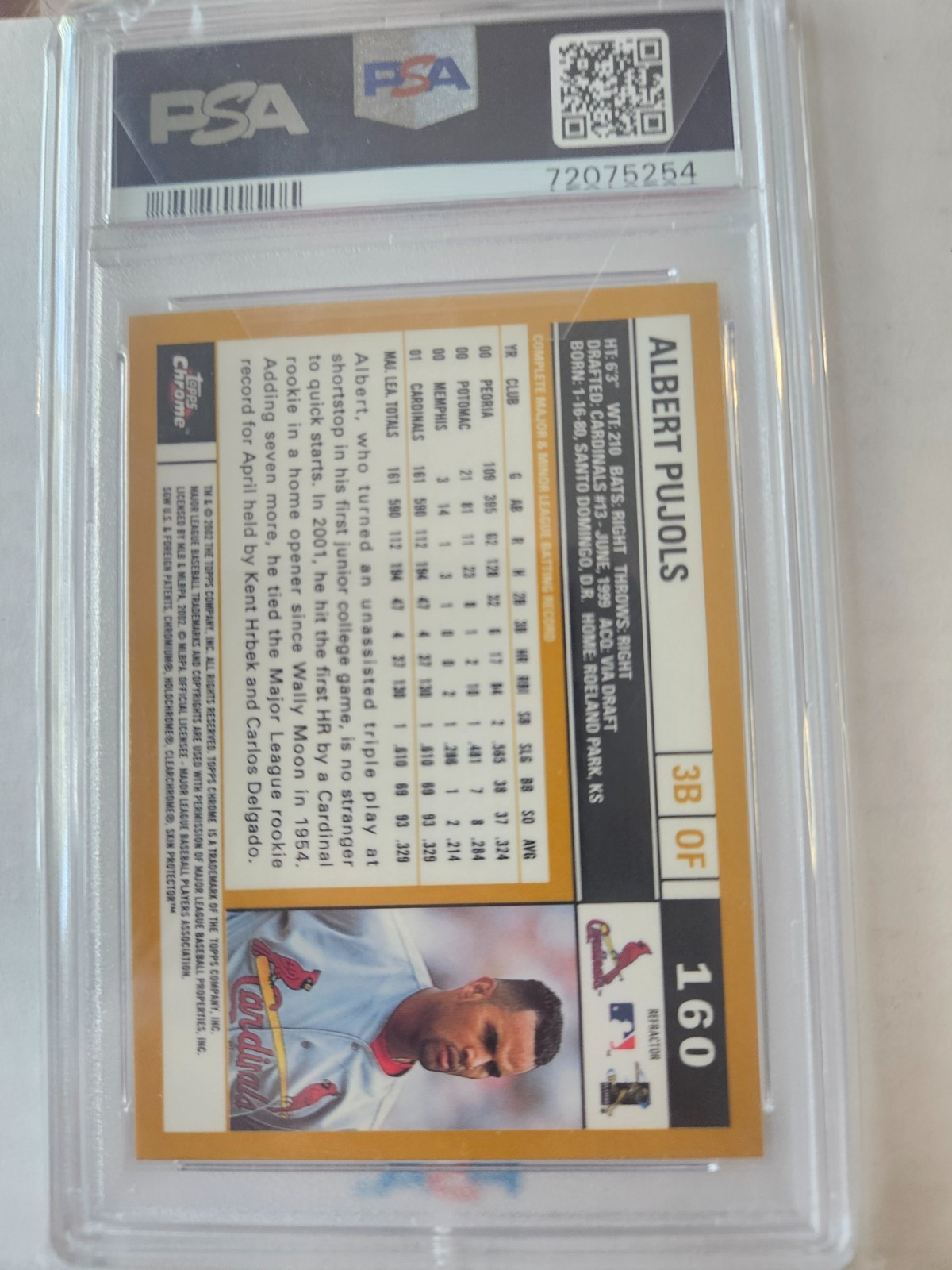 2002 Topps Chrome Albert Pujols Gold Refractor  view 4