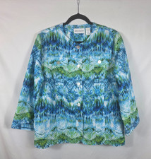 Alfred Dunner Women's Jacket Blazer Size 14 Blue Green White Tie Dye Print