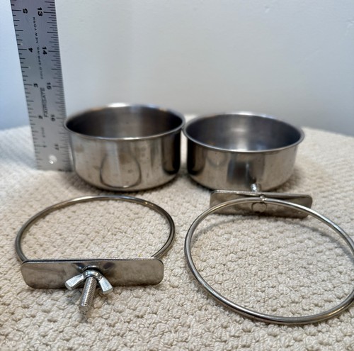 2 Pack Stainless Steel Bird Feeding Dish Cups Bird Feeder with Clamp for Cage