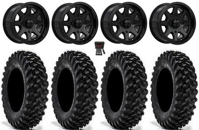 MSA Spark 15'' Wheels Gloss Black 32'' Warrior XT Tires Kawasaki Mule Pro FXTKRX