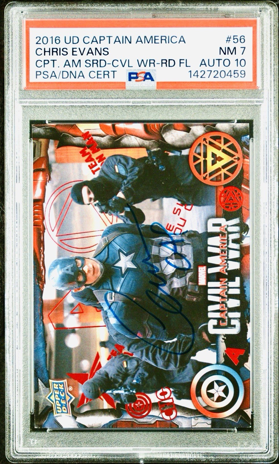 CHRIS EVANS SIGNED AUTO CAPTAIN AMERICA RED FOIL CARD PSA 7 AUTO GEM MINT 10
