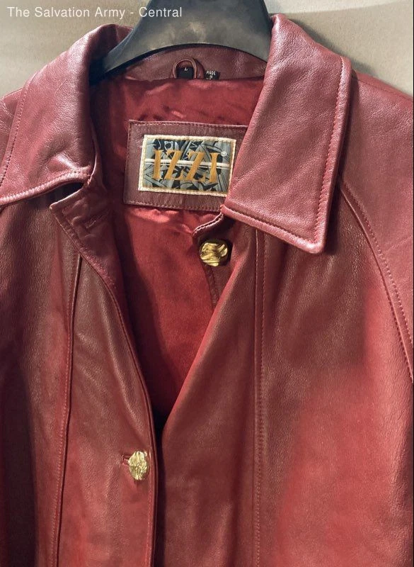 Izzi Womens Red Leather Pockets Long Sleeve Collared Button Front Coat Size L - Image 4 of 4