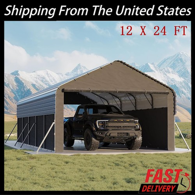 #ad 12x24 FT For All Weather Enclosed Car Ports Metal Carport with Steel Frame NEW $709.99