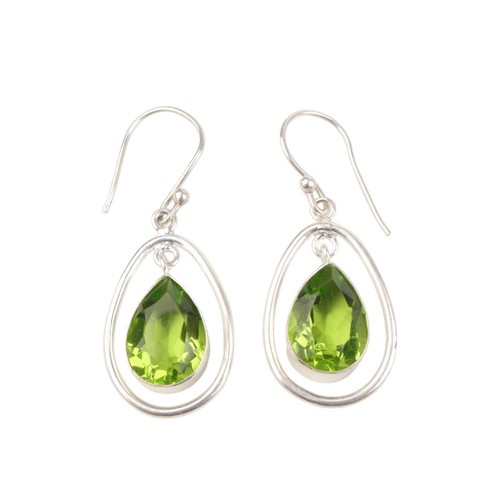 Peridot Gemstone 925 Sterling Silver Unique Jewelry Earrings 1.70" Gift For Wife - Picture 3 of 8
