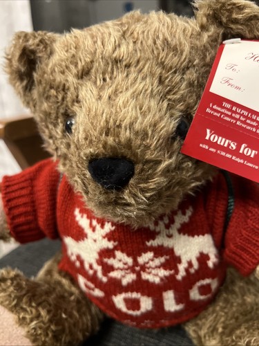 Ralph Lauren Polo Teddy Bear Plush Red Knit Fair Isle Sweater 1998 New w/ Tag - Bild 2 von 8