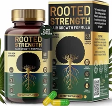 Rooted Strength 60 Capsules Hair Growth Formula Vitamins Biotin Collagen Peptide