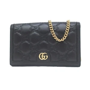 Gucci Chaîne Portefeuille Sac Bandoulière Noir GD Hardware Cuir de Veau 723787 Femme Inutilisé