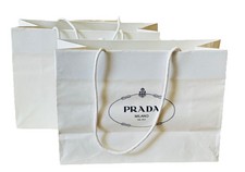 Lot of 2 Prada Authentic White Shopping Bags Paper 13 3/4 X 10 1/2" X 6"