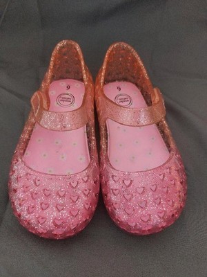 Wonder Nation Pink & Orange Toddler Girl Sparkle Jelly Sandals Shoes Size 6