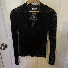NWT Intimately Free People Womens Black Sheer Lace Long Sleeve Top Size XS