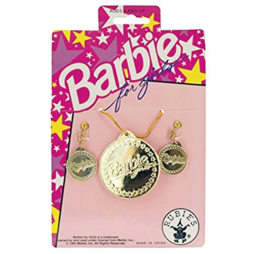 Girls Gold Earrings Necklace Bundle Set with Barbie Dress Up