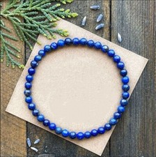 Natural Lapis Lazuli 4mm Beaded Healing Blue Crystal Stretch Handmade Bracelet