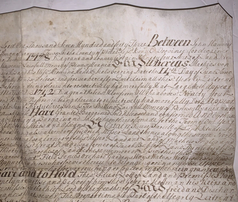 1743, INDENTURE, COLONIAL PHILADELPHIA, JOHN HAMMER, HOFFMAN, LEHMAN, LAND DEED - Image 4 of 4
