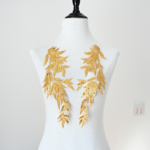 1 Pair Sequins Bamboo Leaves Embroideried Patches Clothing Sewing Applique Craft - Picture 6 of 10