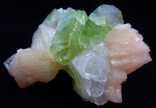 Green Apophyllite cube W/ Stilbite bows Formation Mineral Specimen - Picture 3 of 5