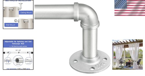 Sturdy 1-Inch Silver Curtain Rod – 120-240” Adjustable & Easy to Assemble - Picture 2 of 11