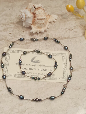 Schwarze Perlenkette Armband Brautmutter Geschenk Sterling Silber Handarbeit