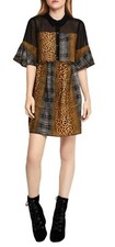 NWT Womens BCBGeneration Leopard Plaid Multi Shirt Dress Short Bell Sleeve S