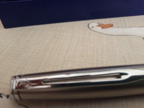 WATERMAN HEMISPHERE STEEL CHROME TRIM MEDIUM NIB FOUNTAIN PEN ENGRAVED HARRY BOX - Picture 8 of 9