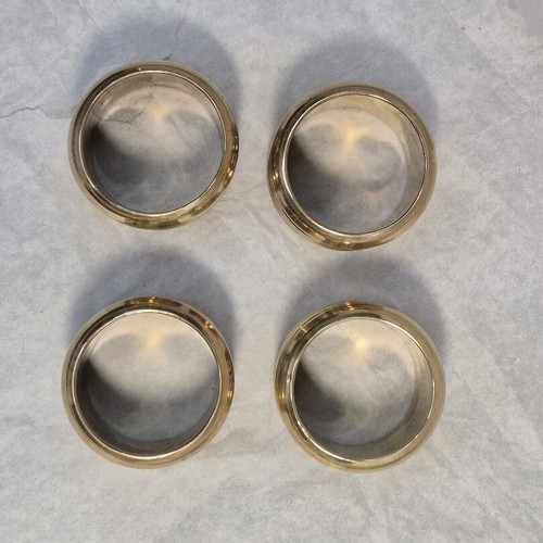 Four 1 Inch Wide Brass Napkin Rings Ridged WIth Twisted Copper Wire Accents - Picture 3 of 11
