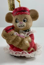 Vintage Jasco Caring Critter Chimer Porcelain Bell Ornament - Mother Baby Mouse 