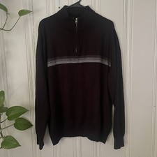 DOCKERS Men's Black With Chest Stripe Design 1/4 Zip Collared Sweater Size XL