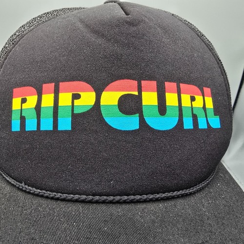 Rip Curl Rainbow Logo Black Snapback 100% Mesh Adjustable Cap Trucker Hat - Picture 3 of 11