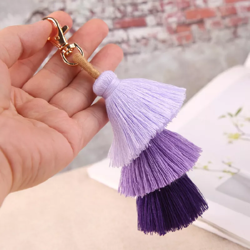 Handmade Womens Colorful Boho Pom Pom Tassel Bag Charm Key Chain