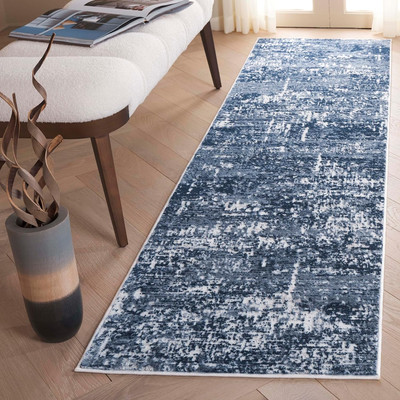 Amelia Collection Runner - 2'2'' X 8', Ivory & Dark Blue, Modern Abstract Design,