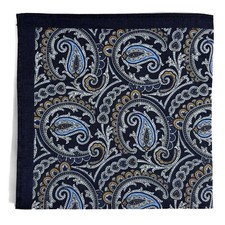 Black Paisley Ramie Pocket Square Handmade 