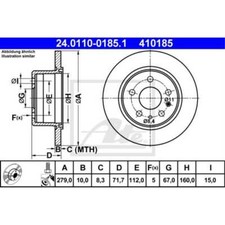ATE 2x Bremsscheibe hinten 2790 Voll für Mercedes-Benz SL R107 Saloon