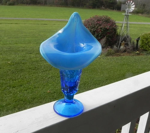 Fenton Blue Vase Jack In The Pulpit Two Tone Grapes - RARE