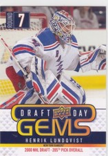 09/10 UD..HENRIK LUNDQVIST..DRAFT DAY GEMS..CARD # GEM11..RANGERS