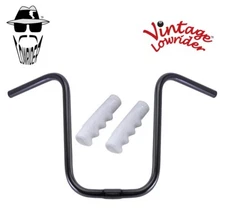 Vtg Lowrider 13" Black U Handlebar 25.4mm W/120mm Sparkle White Lowrider Grips.