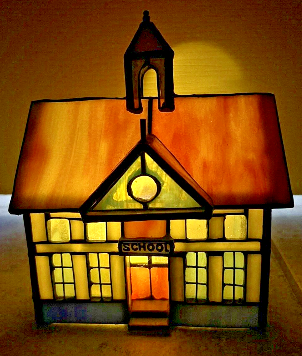 Vintage Stained Glass Lighted School House eBay