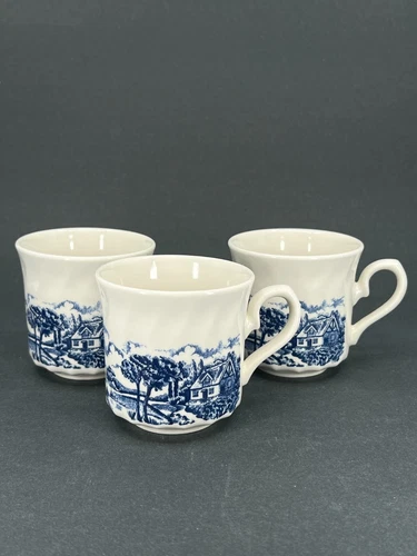 3 Vintage Made in England Churchill Blue Coffee Tea Cup Mug Ceramic Blue Willow