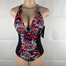 Women's One Piece Swimsuit Full Coverage Floral print multicolor Aqua Green