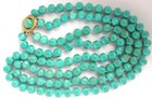 Vintage VOGUE Signed Bird Nest Turquoise Banded Bead Necklace Mutli Strand 22" — photo 1
