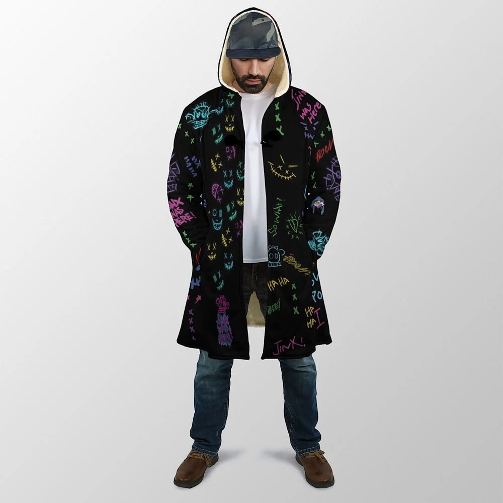 Jinx Graffiti Arcane Hooded Cloak Coat | Unique & Stylish Fantasy Apparel 2024 - product detail image 2