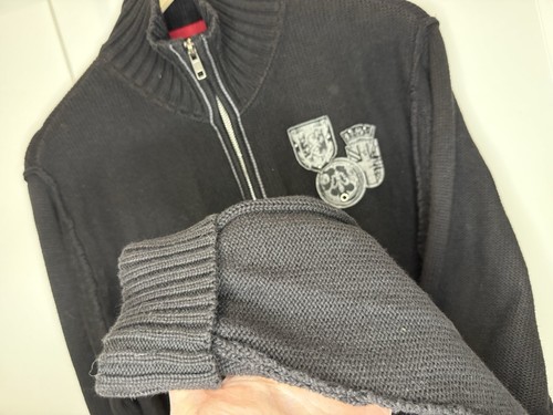 Guess Black Cardigan Jacket Mens XL Hooded Zip Up Jumper Chunky Knit Cotton - Picture 8 of 16