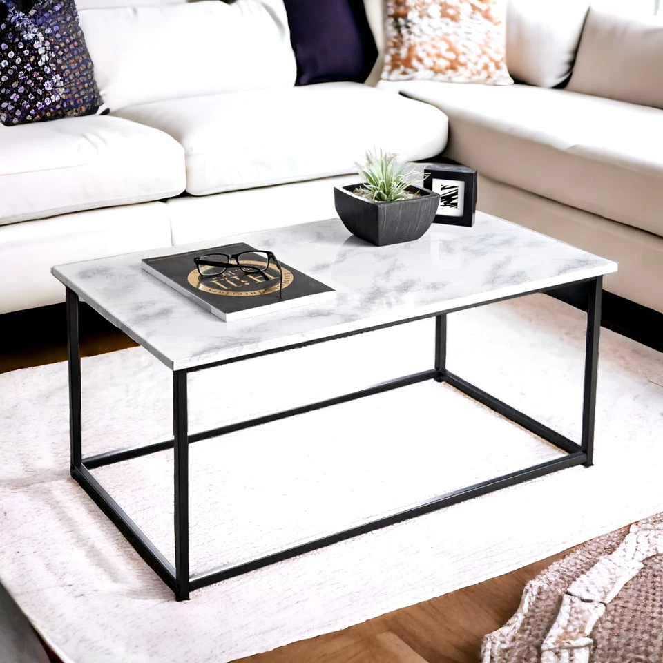 Modern Coffee Table Marble Effect Living Room Side Table Set Sofa Side End Table - Image 4 of 4