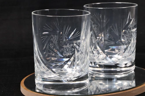 Ajka Csopak Pinwheel Old Fashioned Glasses Hungary 3 5/8", heavy, good quality