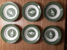 Vntg Colonial Homestead Fireplace bellow Green Home 1950s cereal bowl set of 6