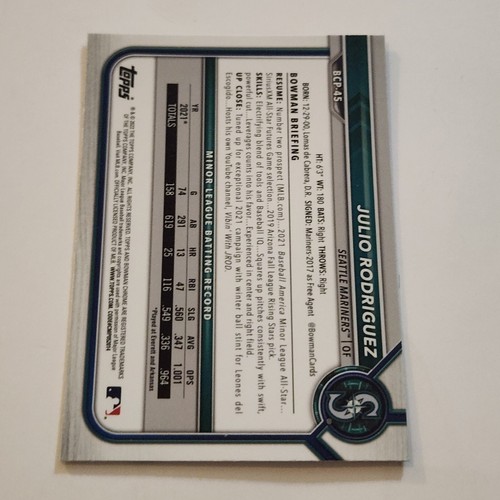 Bowman Chrome 2022 Julio Rodríguez Mojo refractor Seattle Mariners (S1) - Imagen 2 de 2