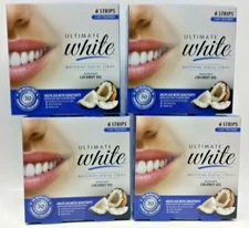 (4) Ultimate White Whitening Dental Strip Infused w/ Coconut Oil 6 Strips SEALED
