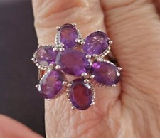 African Amethyst 5.40ct oval floral ring set in Sterling